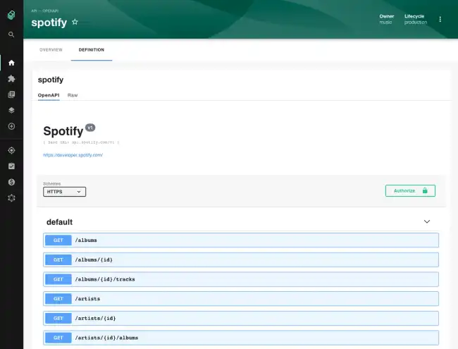 a list of endpoints that Spotify exposes such as slash albums