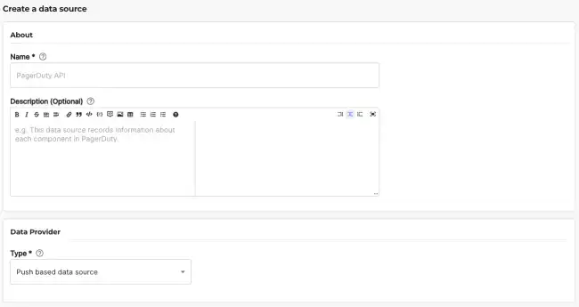 configuration for the push based data source