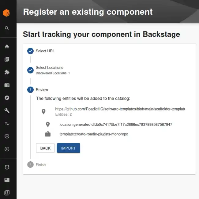 Importing scaffolder template to create plugins monorepo