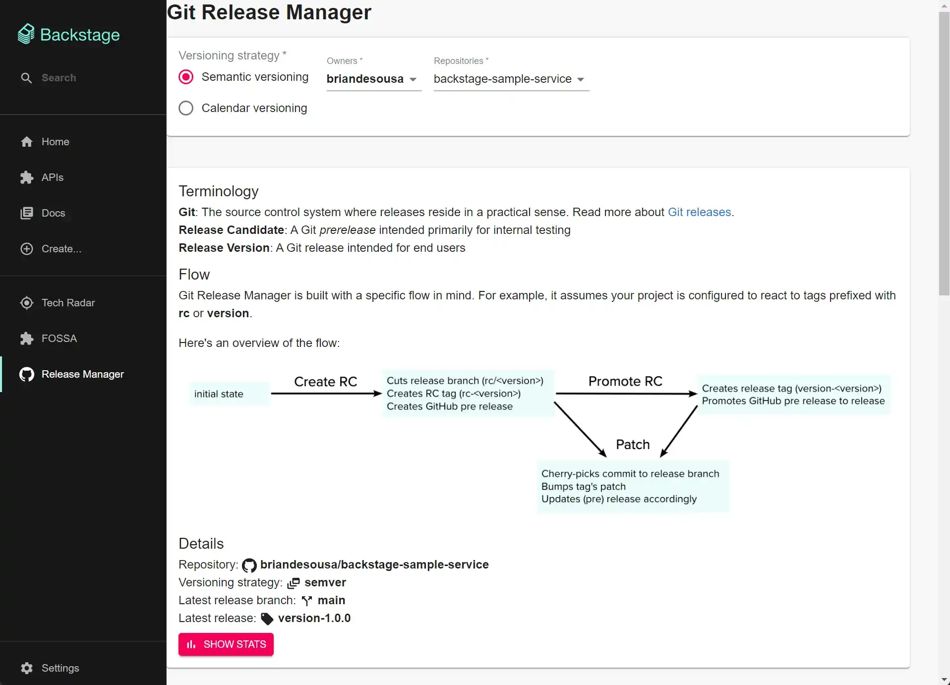 Git Release Manager in Backstage