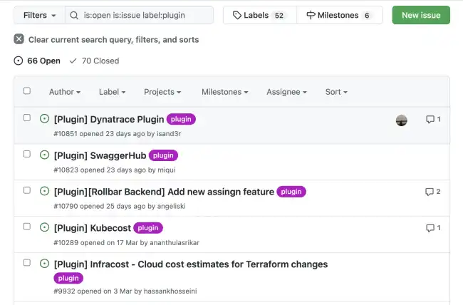 a list of GitHub issues where users are requesting plugins for tools they use
